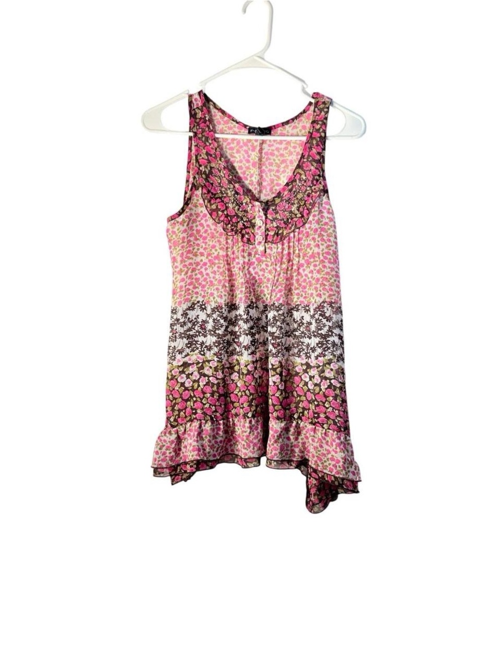 FANG Pink Floral Ruffle Hem Tank Top